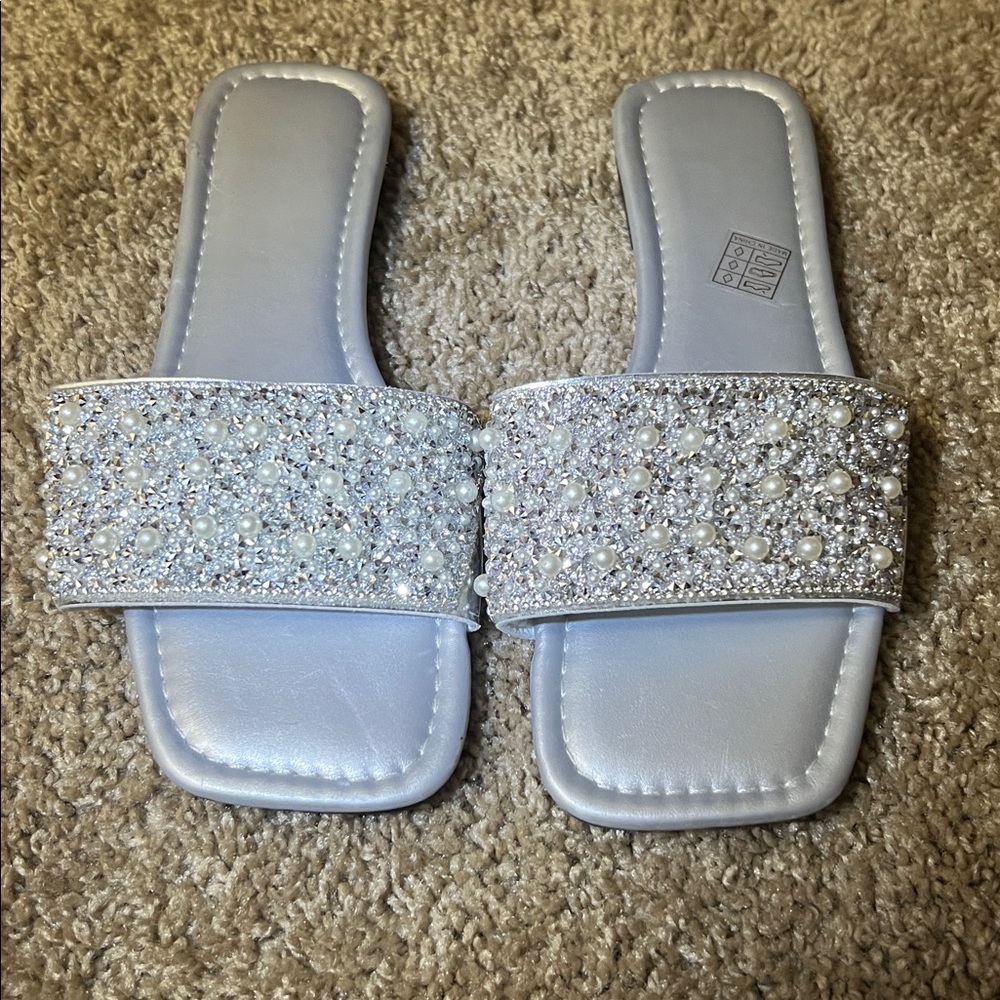 Elegant Silver Beaded Women's Sandals